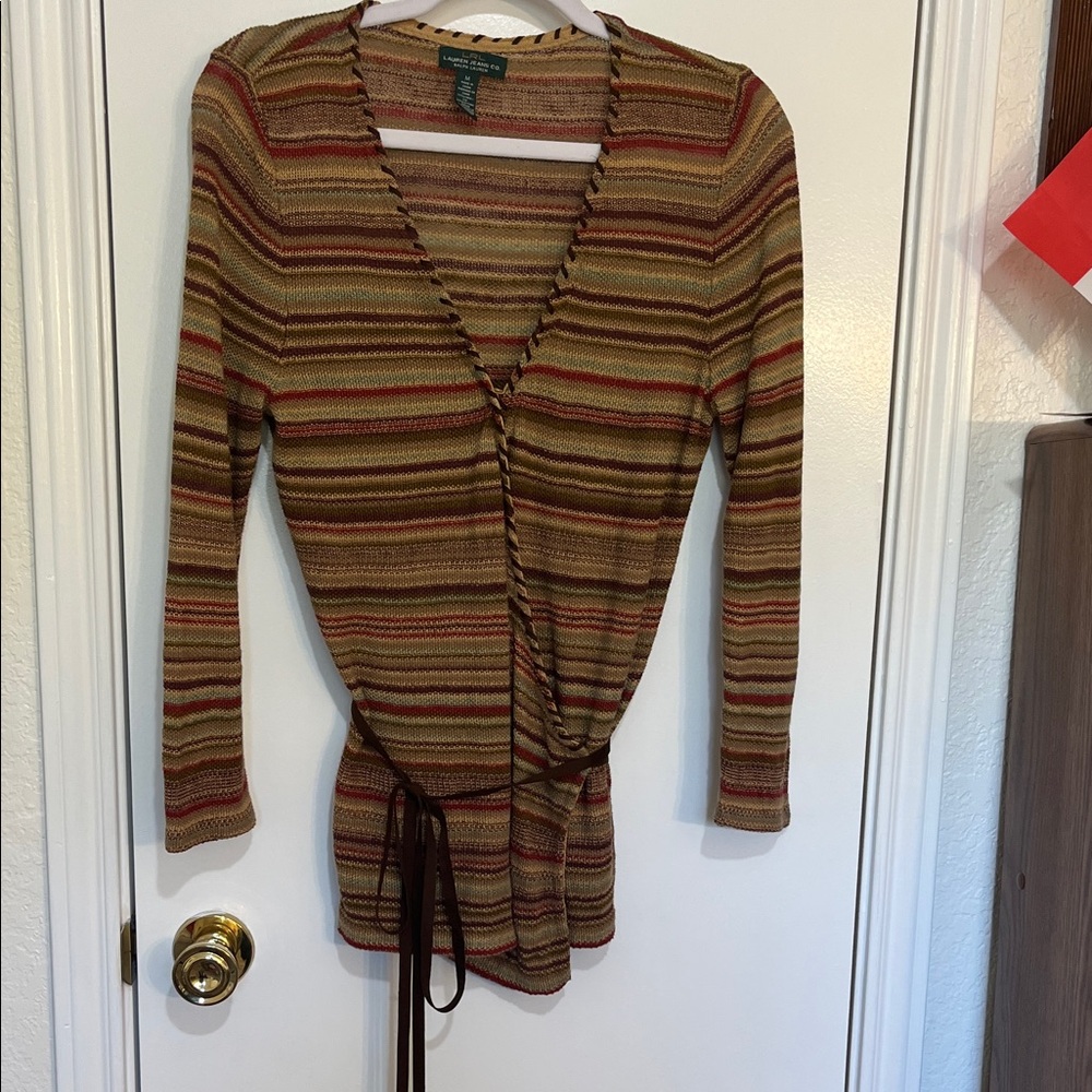 LRL  LAUREN JEANS CO
Striped Wrap Sweater